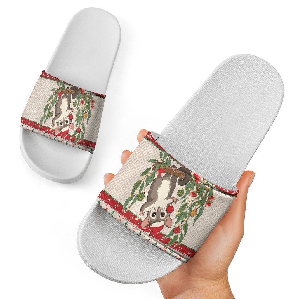 Aussie Sugar Glider Christmas Slide Sandals Festive Knitted Pattern Inspired