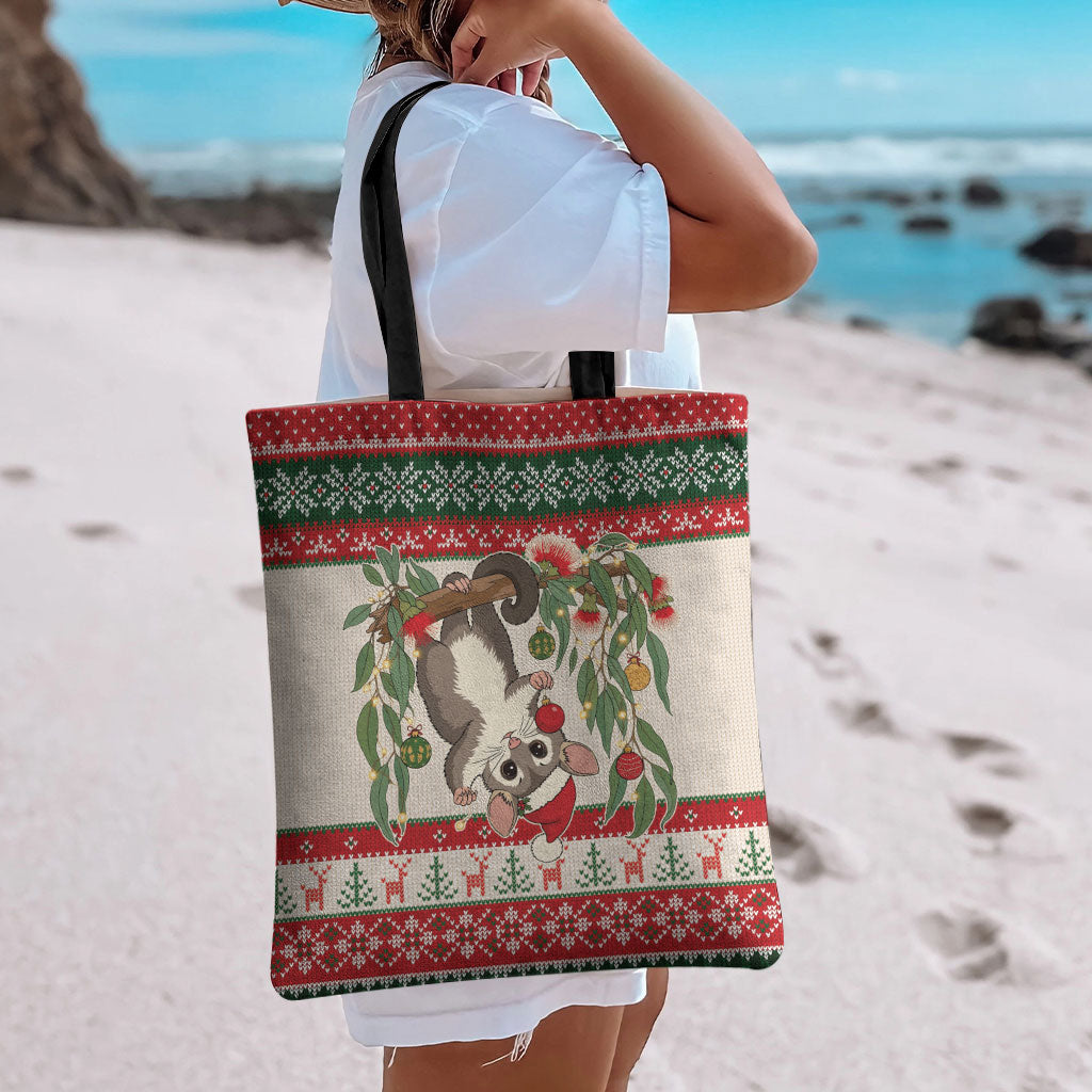 Aussie Sugar Glider Christmas Tote Bag Festive Knitted Pattern Inspired