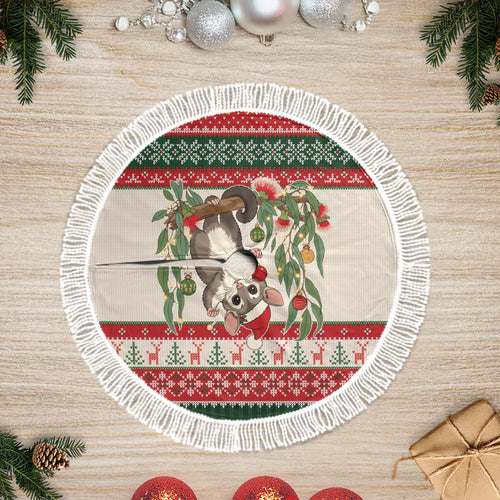 Aussie Sugar Glider Christmas Tree Skirt Festive Knitted Pattern Inspired