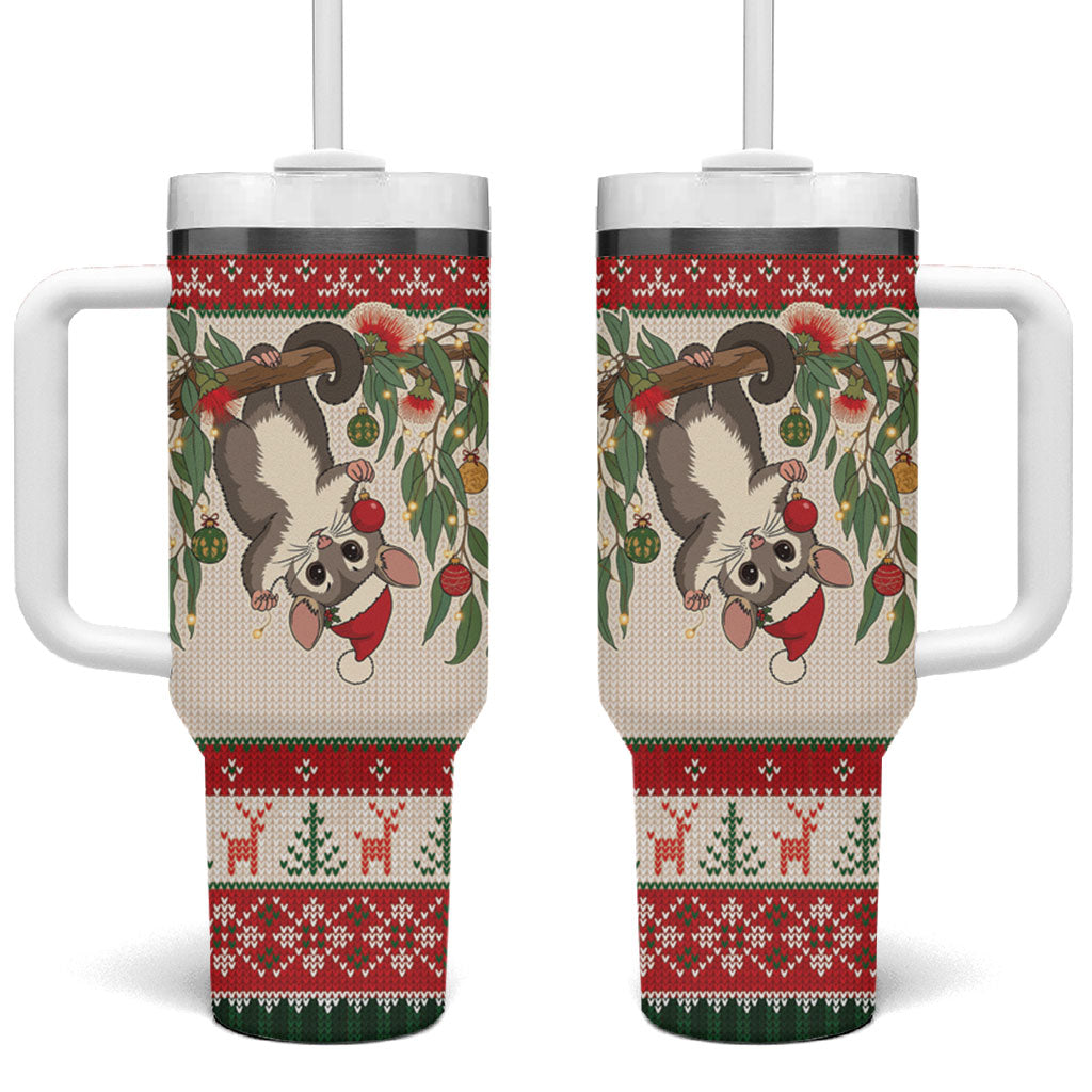Aussie Sugar Glider Christmas Tumbler With Handle Festive Knitted Pattern Inspired