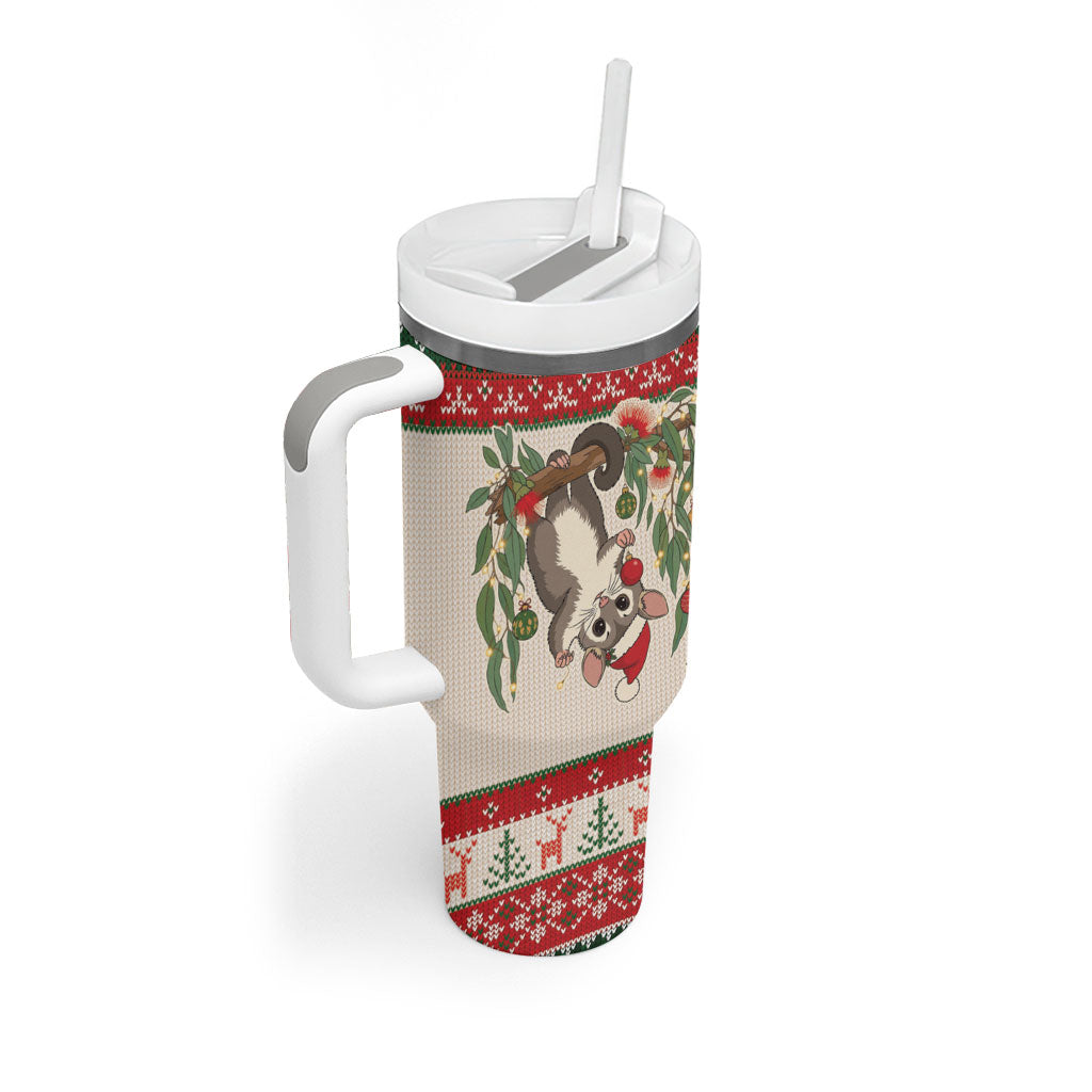 Aussie Sugar Glider Christmas Tumbler With Handle Festive Knitted Pattern Inspired