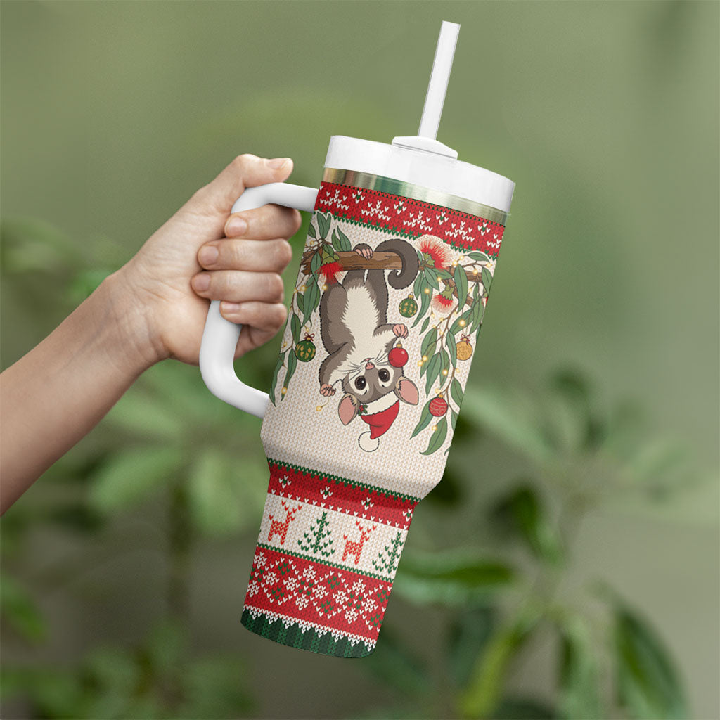 Aussie Sugar Glider Christmas Tumbler With Handle Festive Knitted Pattern Inspired