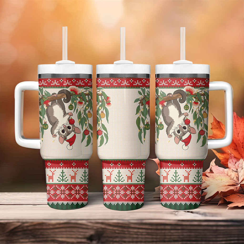 Aussie Sugar Glider Christmas Tumbler With Handle Festive Knitted Pattern Inspired