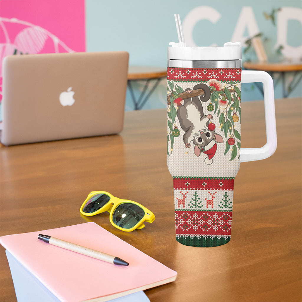 Aussie Sugar Glider Christmas Tumbler With Handle Festive Knitted Pattern Inspired