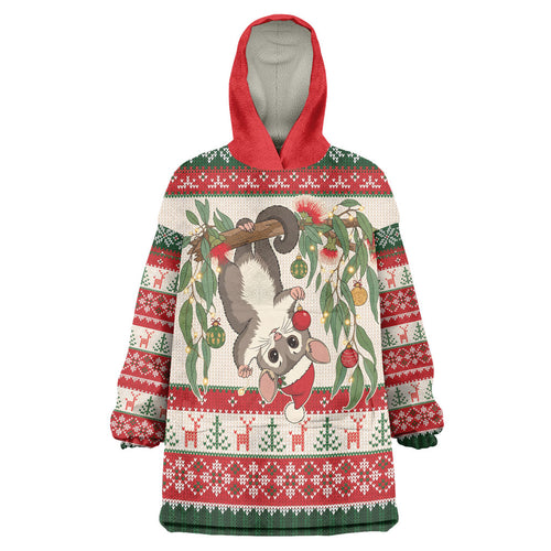 Aussie Sugar Glider Christmas Wearable Blanket Hoodie Festive Knitted Pattern Inspired
