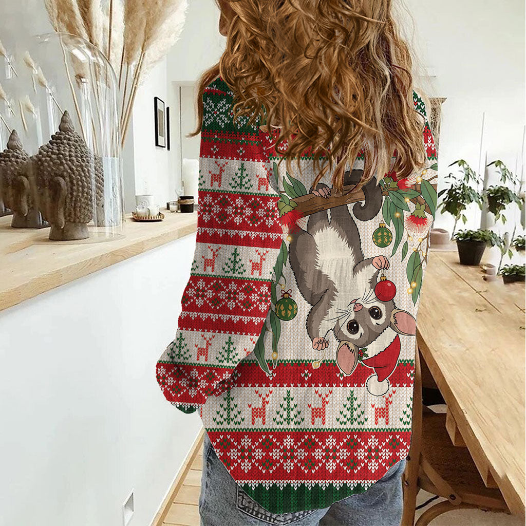 Aussie Sugar Glider Christmas Women Casual Shirt Festive Knitted Pattern Inspired