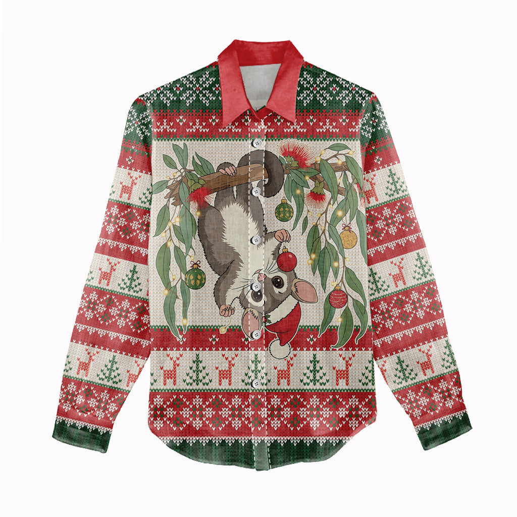 Aussie Sugar Glider Christmas Women Casual Shirt Festive Knitted Pattern Inspired