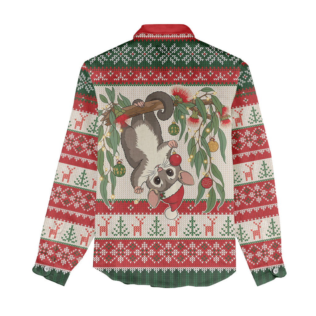 Aussie Sugar Glider Christmas Women Casual Shirt Festive Knitted Pattern Inspired