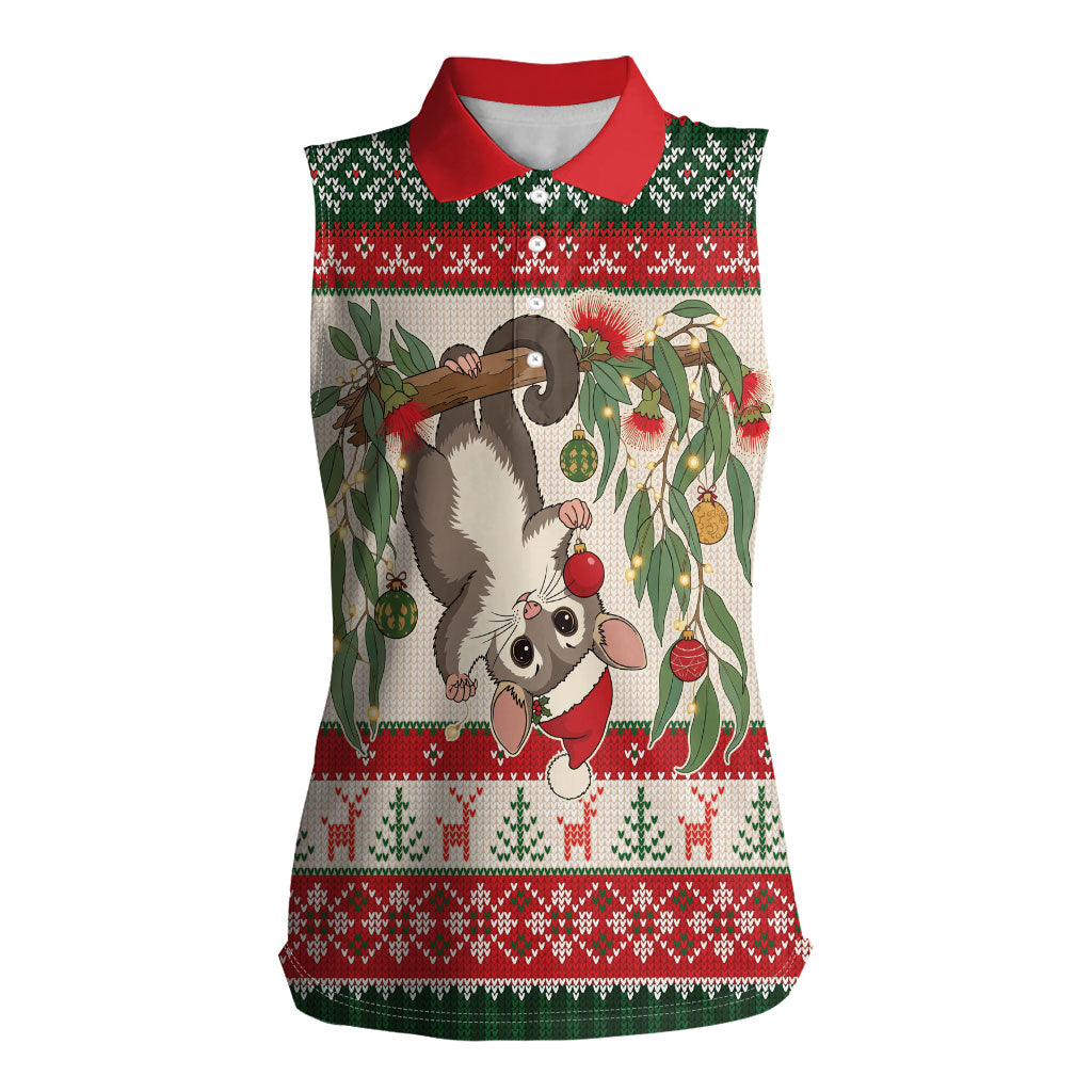 Aussie Sugar Glider Christmas Women Sleeveless Polo Shirt Festive Knitted Pattern Inspired