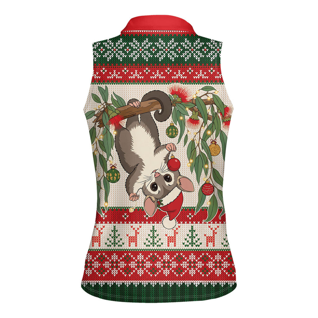 Aussie Sugar Glider Christmas Women Sleeveless Polo Shirt Festive Knitted Pattern Inspired