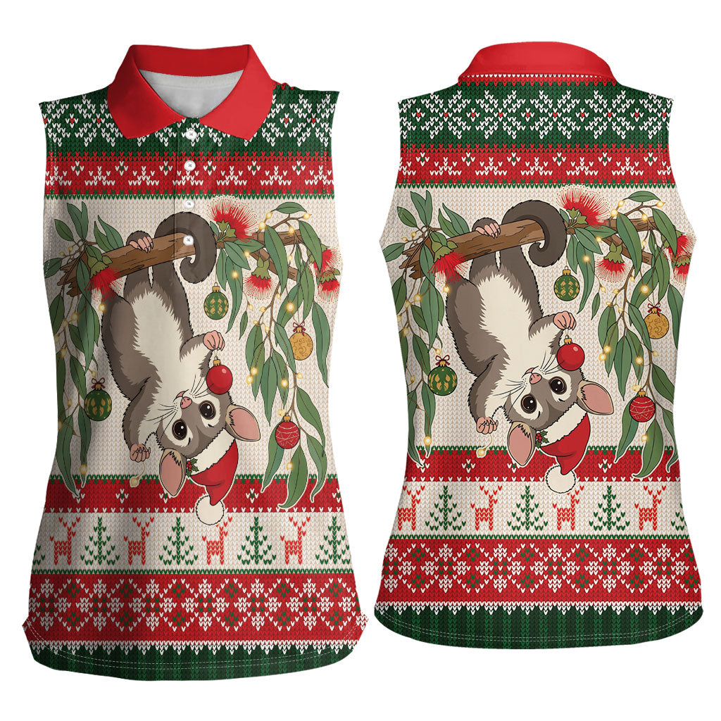 Aussie Sugar Glider Christmas Women Sleeveless Polo Shirt Festive Knitted Pattern Inspired