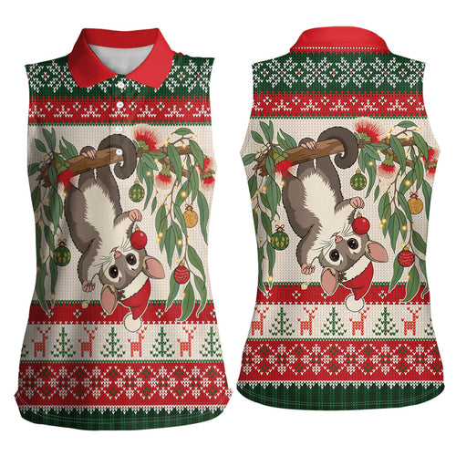 Aussie Sugar Glider Christmas Women Sleeveless Polo Shirt Festive Knitted Pattern Inspired
