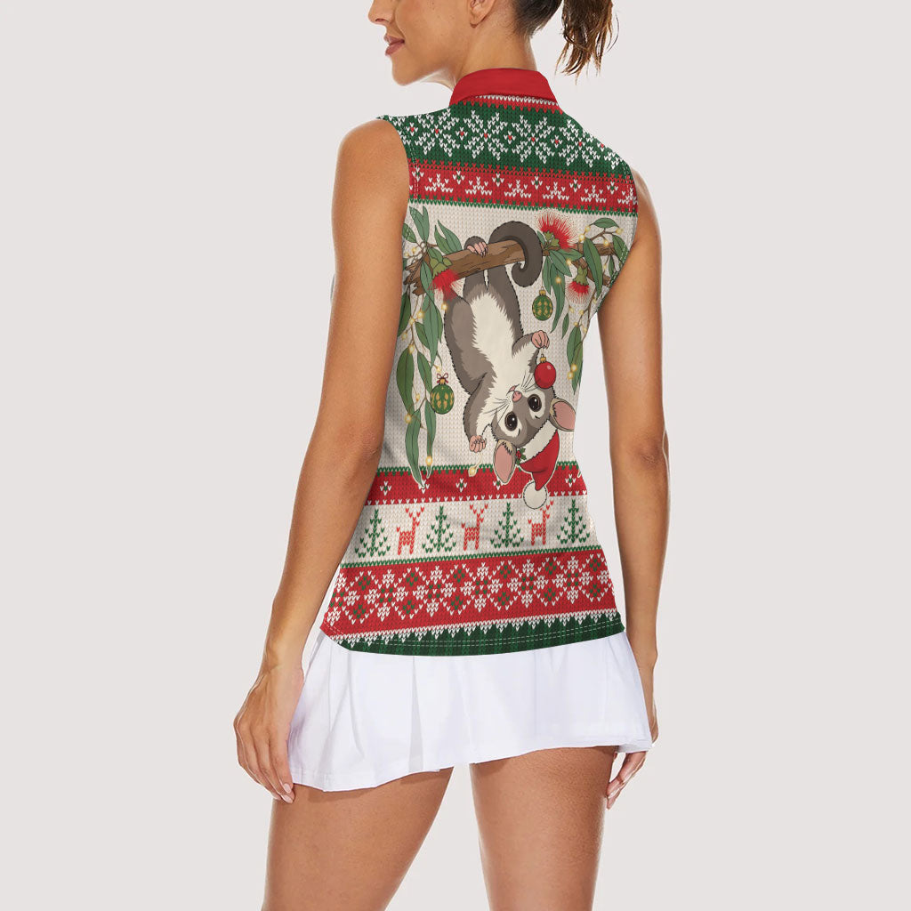 Aussie Sugar Glider Christmas Women Sleeveless Polo Shirt Festive Knitted Pattern Inspired