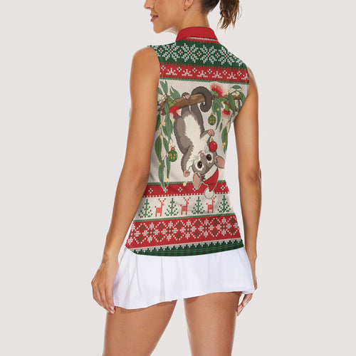 Aussie Sugar Glider Christmas Women Sleeveless Polo Shirt Festive Knitted Pattern Inspired