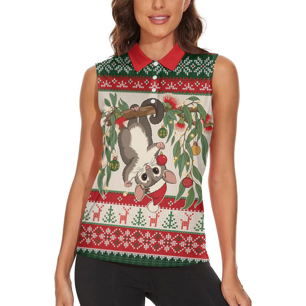 Aussie Sugar Glider Christmas Women Sleeveless Polo Shirt Festive Knitted Pattern Inspired