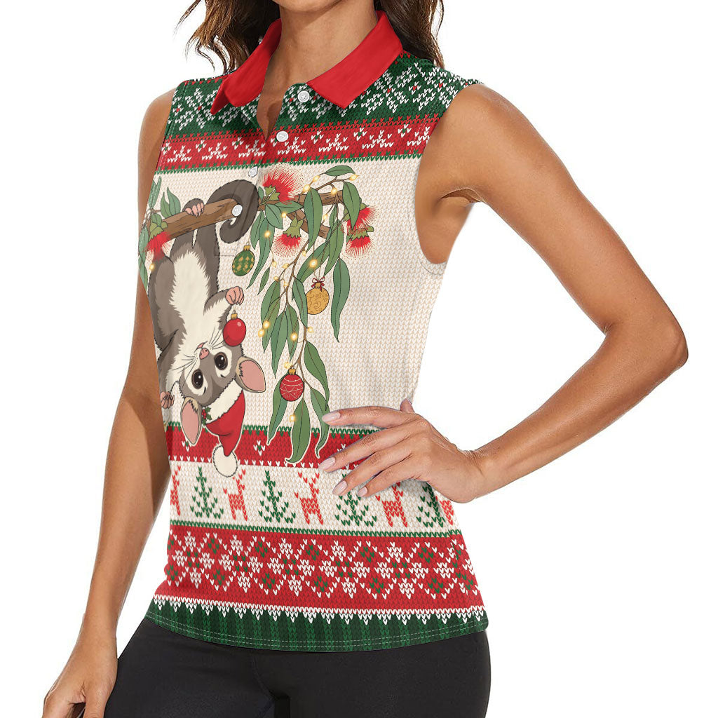 Aussie Sugar Glider Christmas Women Sleeveless Polo Shirt Festive Knitted Pattern Inspired