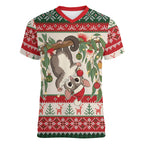 Aussie Sugar Glider Christmas Women V-Neck T-Shirt Festive Knitted Pattern Inspired