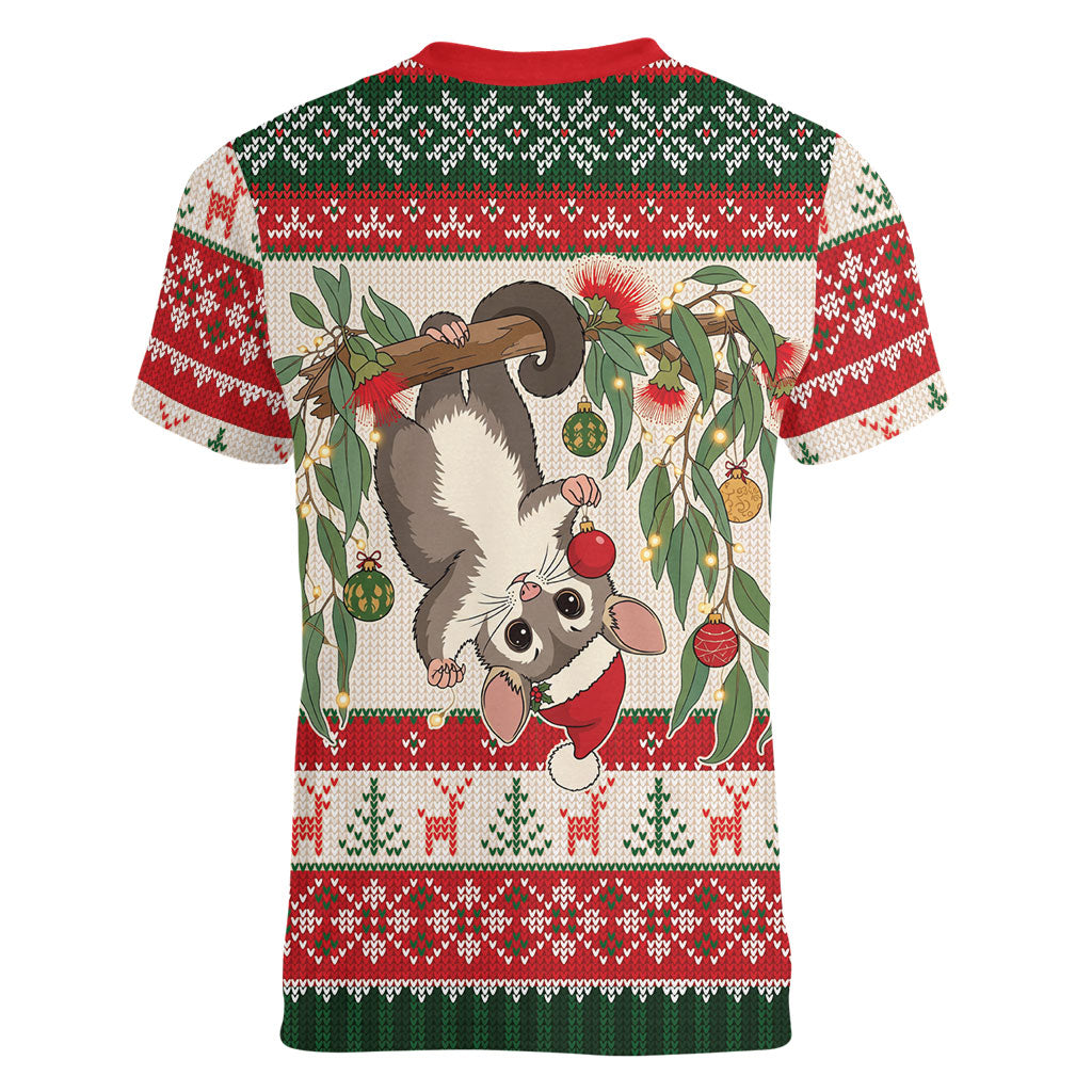 Aussie Sugar Glider Christmas Women V-Neck T-Shirt Festive Knitted Pattern Inspired