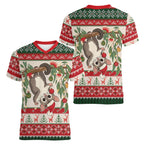 Aussie Sugar Glider Christmas Women V-Neck T-Shirt Festive Knitted Pattern Inspired