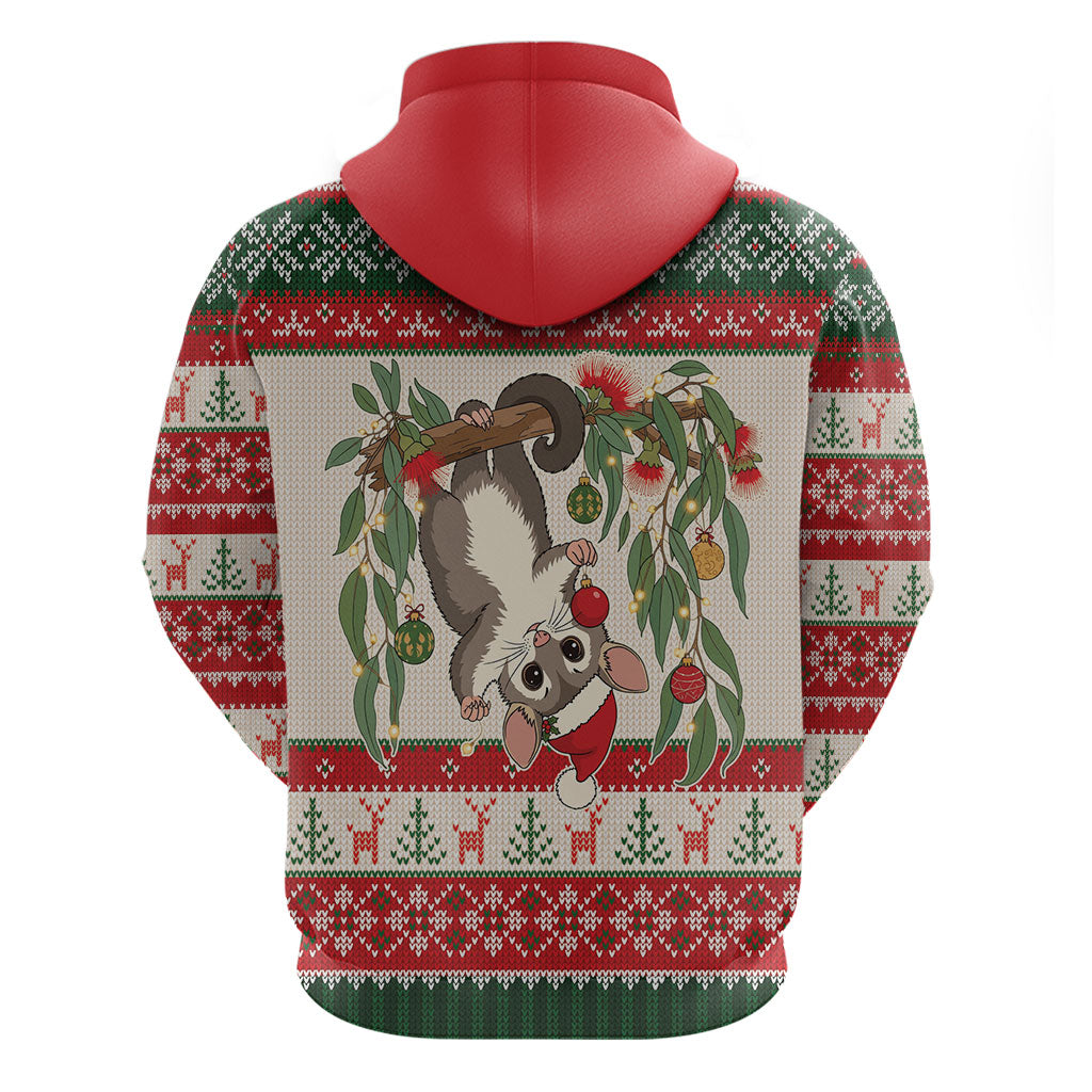 Aussie Sugar Glider Christmas Zip Hoodie Festive Knitted Pattern Inspired