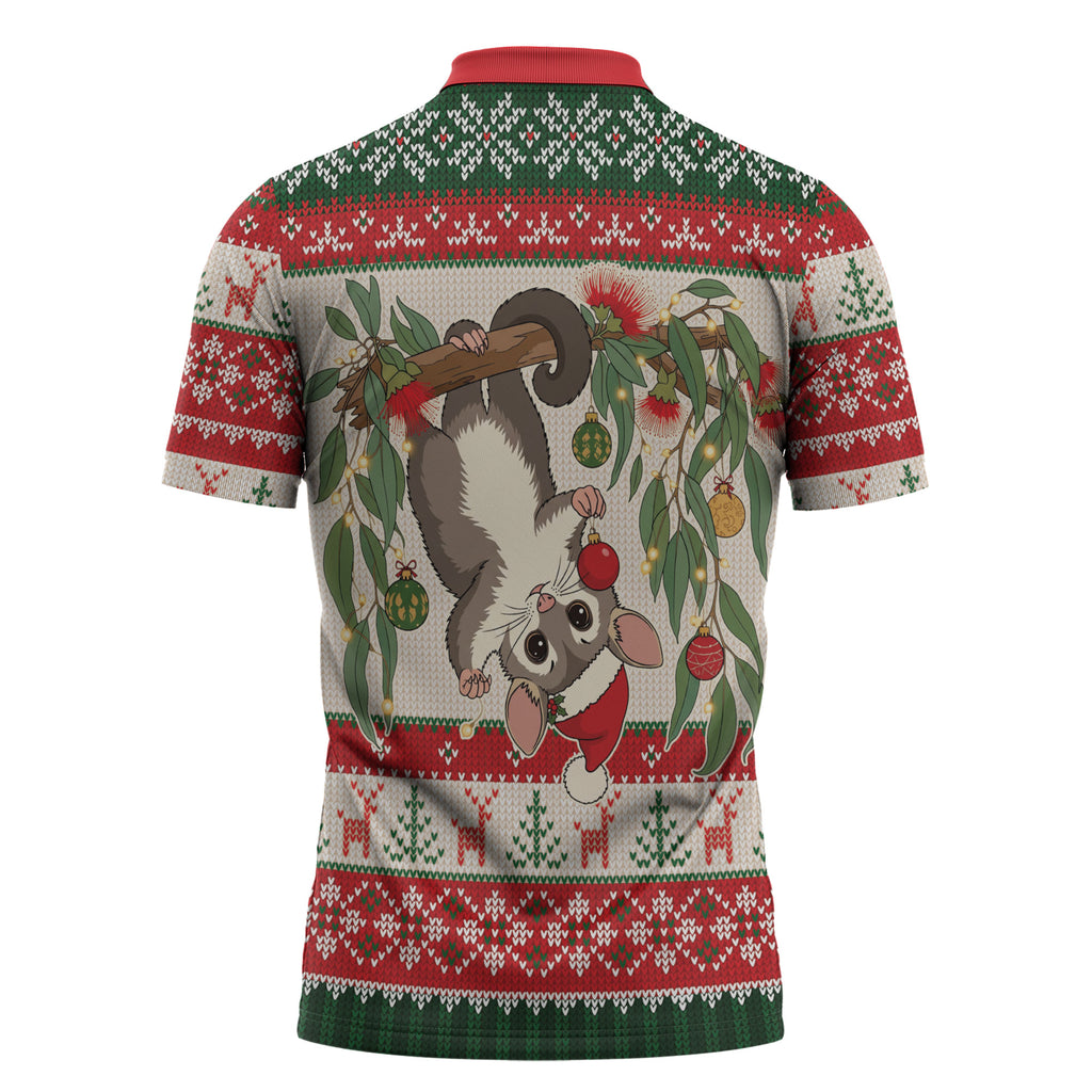 Aussie Sugar Glider Christmas Zipper Polo Shirt Festive Knitted Pattern Inspired