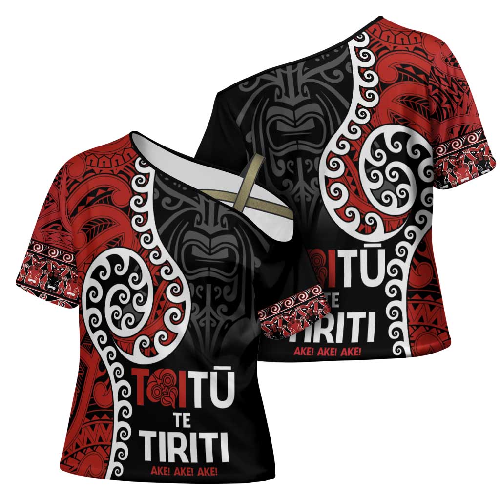 Honour The Treaty New Zealand Cross Shoulder Shirt Toitu Te Tiriti Ake Ake Ake - Aussie Hoodie