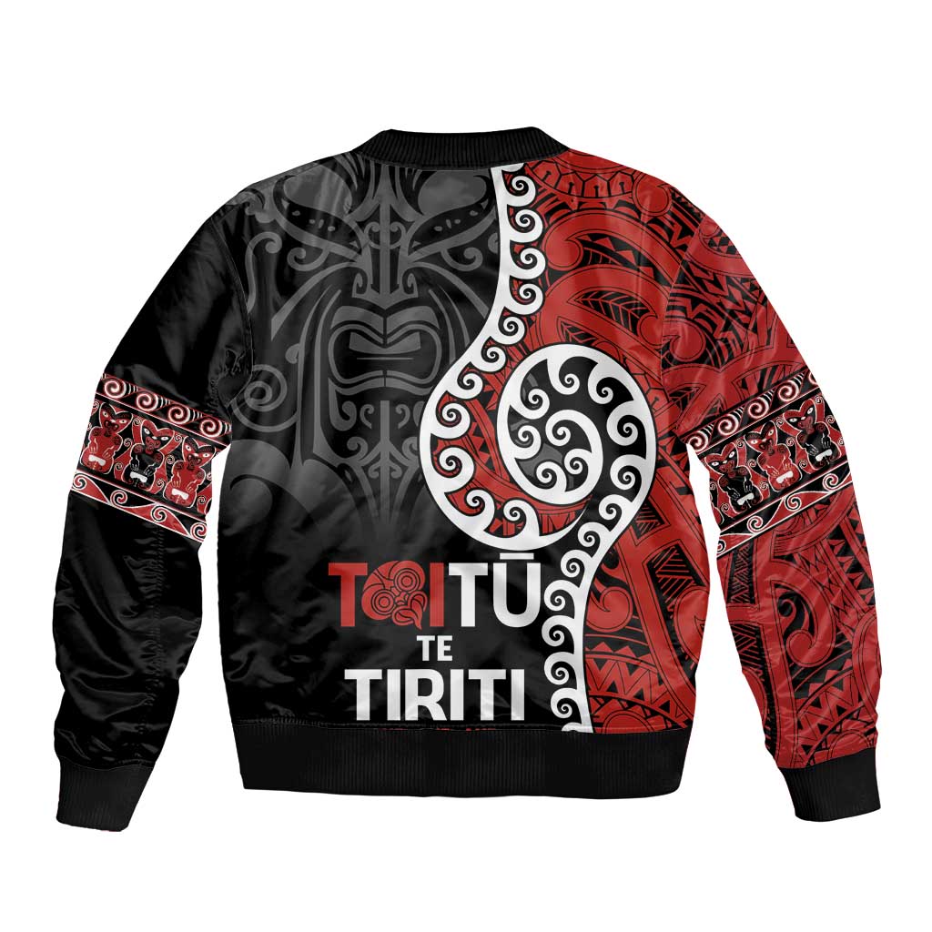 Honour The Treaty New Zealand Sleeve Zip Bomber Jacket Toitu Te Tiriti Ake!Ake!Ake!
