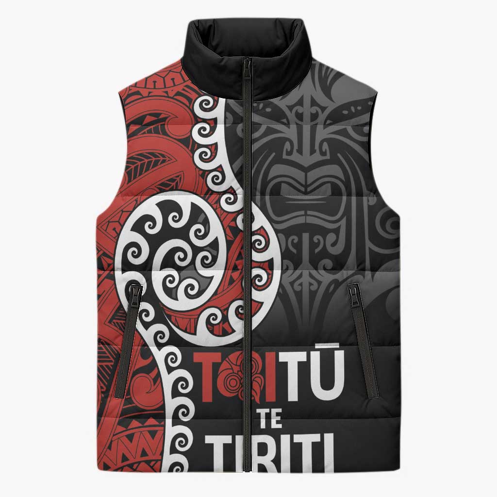 Honour The Treaty New Zealand Sleeveless Puffer Jacket Toitu Te Tiriti Ake Ake Ake - Aussie Hoodie