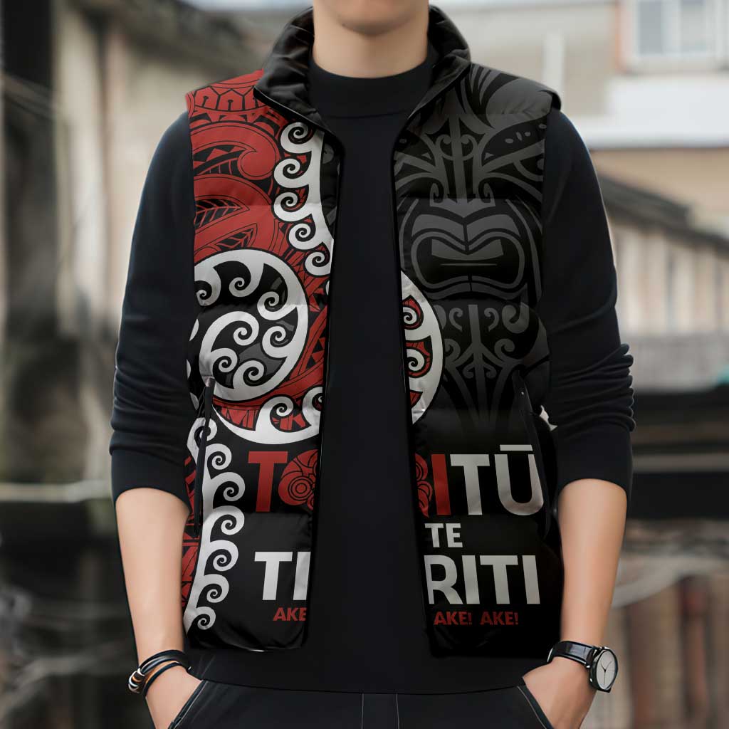 Honour The Treaty New Zealand Sleeveless Puffer Jacket Toitu Te Tiriti Ake Ake Ake - Aussie Hoodie