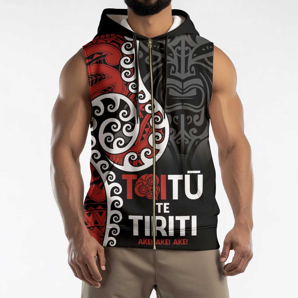 Honour The Treaty New Zealand Sleeveless Zip Hoodie Toitu Te Tiriti Ake Ake Ake - Aussie Hoodie
