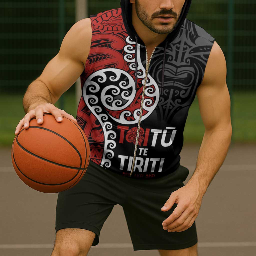 Honour The Treaty New Zealand Sleeveless Zip Hoodie Toitu Te Tiriti Ake Ake Ake - Aussie Hoodie