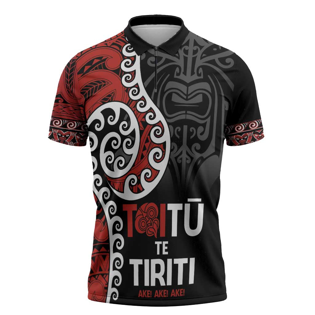 Honour The Treaty New Zealand Zipper Polo Shirt Toitu Te Tiriti Ake Ake Ake - Aussie Hoodie