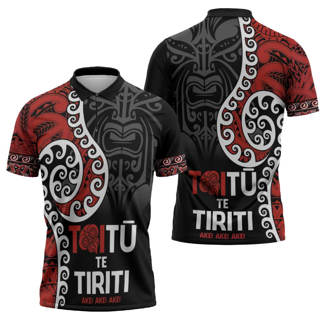 Honour The Treaty New Zealand Zipper Polo Shirt Toitu Te Tiriti Ake Ake Ake - Aussie Hoodie
