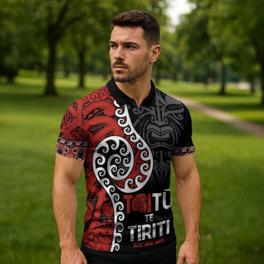 Honour The Treaty New Zealand Zipper Polo Shirt Toitu Te Tiriti Ake Ake Ake - Aussie Hoodie