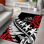 Honour The Treaty New Zealand Personalised Area Rug Toitu Te Tiriti Half Fern with Haka dance