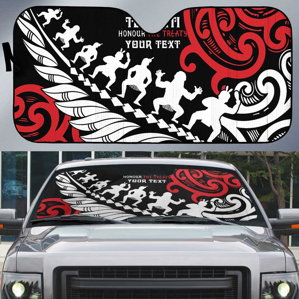 Honour The Treaty New Zealand Personalised Auto Sun Shade Toitu Te Tiriti Half Fern Haka Dance - Aussie Hoodie