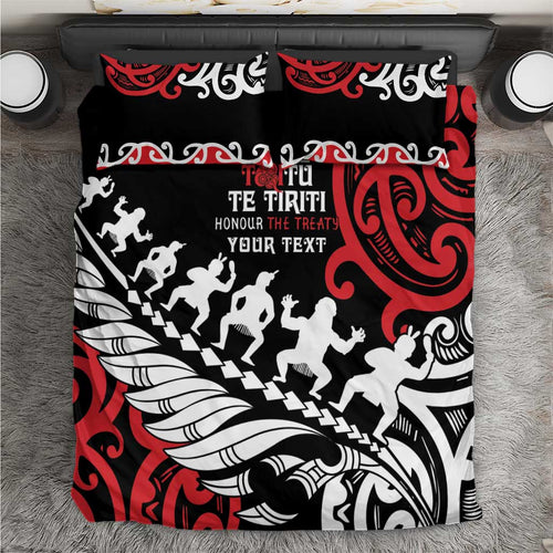 Honour The Treaty New Zealand Personalised Bedding Set Toitu Te Tiriti Half Fern with Haka dance