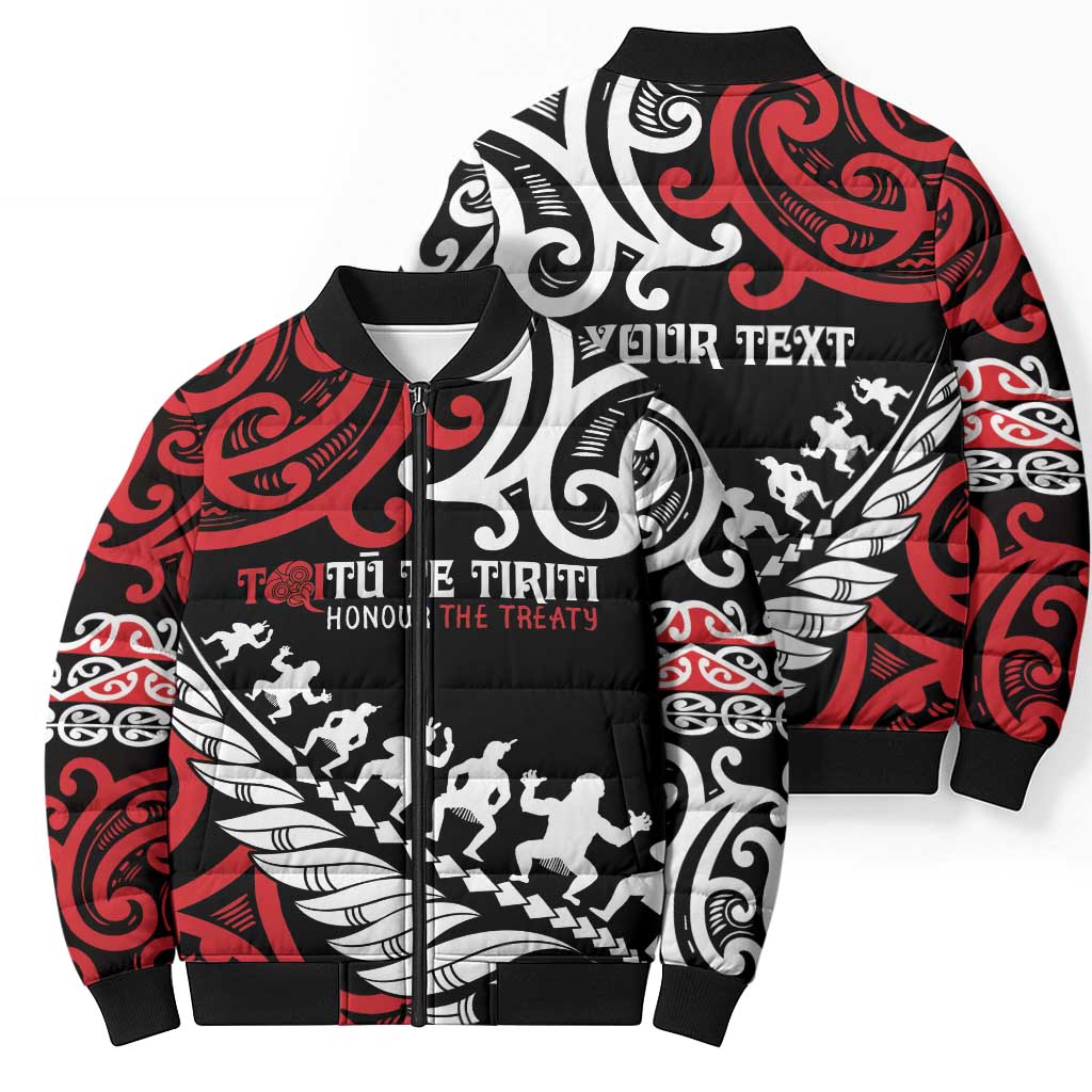 Honour The Treaty New Zealand Personalised Bomber Puffer Jacket Toitu Te Tiriti Half Fern Haka Dance - Aussie Hoodie