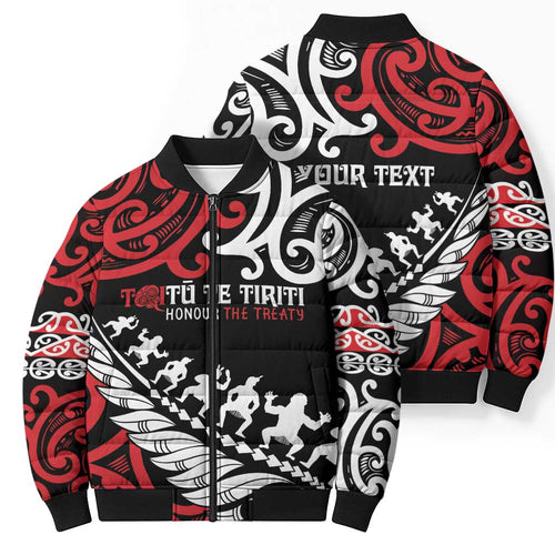 Honour The Treaty New Zealand Personalised Bomber Puffer Jacket Toitu Te Tiriti Half Fern Haka Dance - Aussie Hoodie