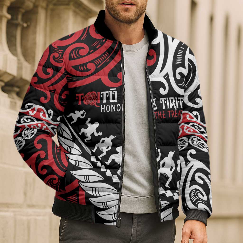 Honour The Treaty New Zealand Personalised Bomber Puffer Jacket Toitu Te Tiriti Half Fern Haka Dance - Aussie Hoodie