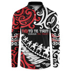 Honour The Treaty New Zealand Personalised Button Sweatshirt Toitu Te Tiriti Half Fern with Haka dance