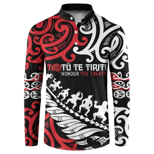 Honour The Treaty New Zealand Personalised Button Sweatshirt Toitu Te Tiriti Half Fern with Haka dance