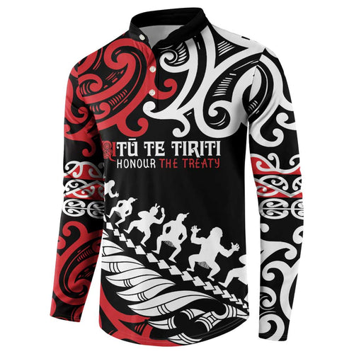Honour The Treaty New Zealand Personalised Button Sweatshirt Toitu Te Tiriti Half Fern with Haka dance