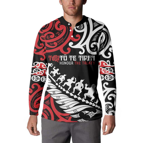 Honour The Treaty New Zealand Personalised Button Sweatshirt Toitu Te Tiriti Half Fern with Haka dance