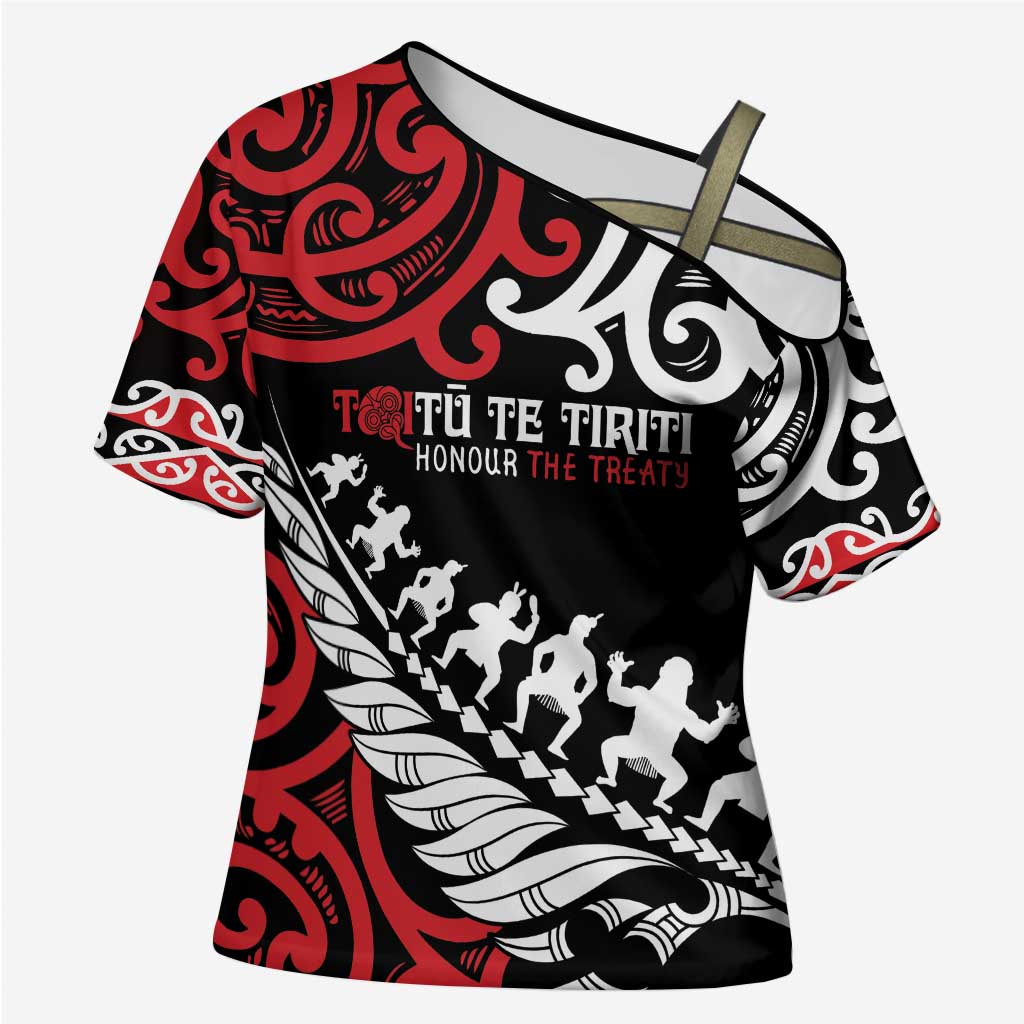 Honour The Treaty New Zealand Personalised Cross Shoulder Shirt Toitu Te Tiriti Half Fern Haka Dance - Aussie Hoodie