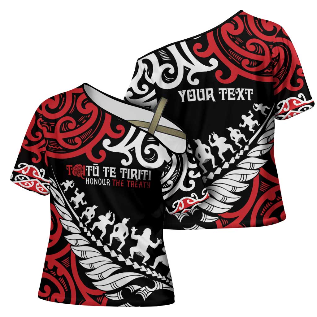 Honour The Treaty New Zealand Personalised Cross Shoulder Shirt Toitu Te Tiriti Half Fern Haka Dance - Aussie Hoodie