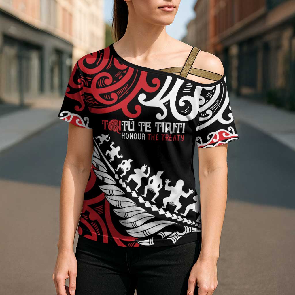 Honour The Treaty New Zealand Personalised Cross Shoulder Shirt Toitu Te Tiriti Half Fern Haka Dance - Aussie Hoodie