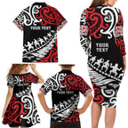Honour The Treaty New Zealand Personalised Family Matching Long Sleeve Bodycon Dress and Hawaiian Shirt Toitu Te Tiriti Half Fern with Haka dance