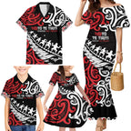 Honour The Treaty New Zealand Personalised Family Matching Mermaid Dress and Hawaiian Shirt Toitu Te Tiriti Half Fern with Haka dance
