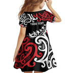 Honour The Treaty New Zealand Personalised Kid Short Sleeve Dress Toitu Te Tiriti Half Fern with Haka dance